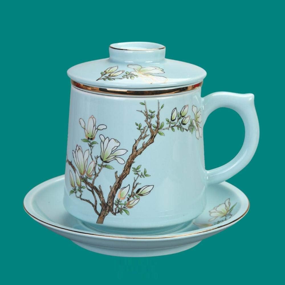 4Piece Set Ceramic Tea Cup Lid and Saucer strainer, Antiscalding