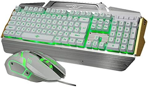 LeRich K27 LED Light Gaming Keyboard and Mouse Combo Set for PC Computer Gamer,USB Wired Metal Surface Backlit Computer Keyboard Mouse Set 3 Backlight Color Adjustable -White