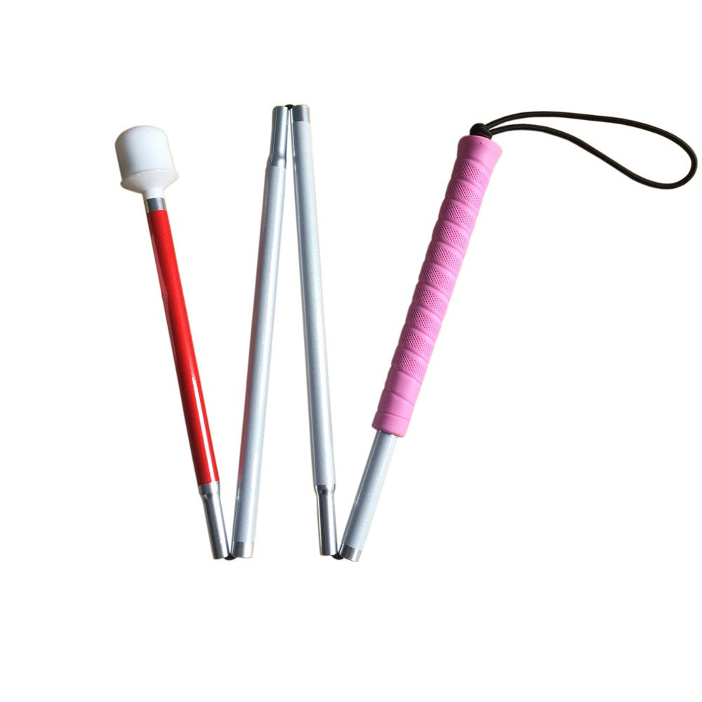 Aluminum Mobility Folding White Cane for Vision Impaired and Blind People (Folds Down 4 Sections) (125cm (49.2inch), Pink Handle)
