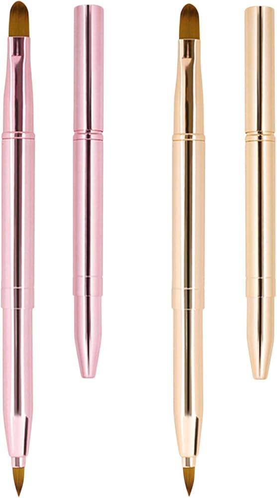 Unaone 2 Pack Lip Brush for Lipstick, Retractable Lip Brushes, Dual-ended Makeup Brush for Lipstick Lip Gloss, Include Lid