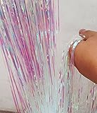 Anleolife 2PCS Metallic Foil Fringe Curtains 3 ft W. x 6.6 ft. For Bridal Baby Shower Backdrop Birthday Party Photo Booth Graduation Party Photo Wall Base Door Frame Decor (transparrent white)