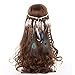 AWAYTR Peacock Feather Hippie Headband Accessories Bohemia Tribal Indian Hippie Headpiece Braided Beads Headwear Festival Hair Decoration (beige-1)