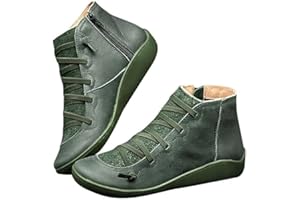 CRZIDHA Wide Width Boots for Women Comfy Orthopedic Arch Support Daily Walking Work Outdoor Hiking Ankle Boots Lightweight Lace Up Side Zipper Pull On Flat Boots for Women Winter Fall Travel