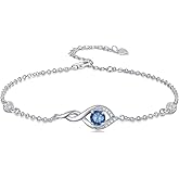 Wildari Infinity Birthstone Charm Link Bracelet 925 Sterling Silver Infinity Bracelet with 12 Months Birthstone Birthday Jewelry Gifts for Women Mom Her,Chain Length 7"+2" Extend