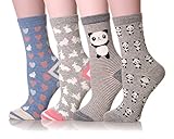 Dosoni Girl Novelty Cartoon Animal Lovely Cute socks 4 packs-Gift Idea (Panda/Blue, free size)
