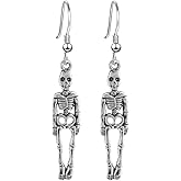 Halloween Skeleton Dangle Earrings for Women Men Long Skull Drop Earrings Retro Scary Skeleton Bone Earring Halloween Costume Skull Earrings