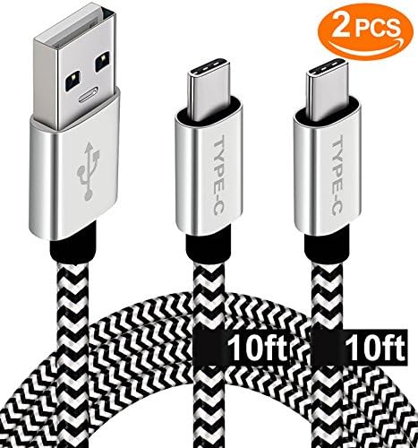 Google Pixel 2 XL Charging Cable, Extra Long (2Pack 10ft) USB Type C Fast Charging Cable for Moto Z Z2 Play,Samsung Galaxy S9/S8/S8+ Note 8,Durable Nylon Braided Cord,LG V30/V20/G6/G5,Car Charger