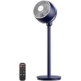 AIRMATE Standing Fan for Bedroom, 9" Blade Pedestal Fan with Remote, DC Motor, 12 Speeds, Quiet 25dB, 960CFM High Airflow, 85ft, Adjustable Height (12"-37"), 12H Timer, 80&deg; Oscillating fan, DarkBlue
