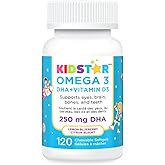 KidStar Nutrients Omega 3 with Vitamin D3, High-DHA, Lemon Blueberry, 120 Chewable Softgels