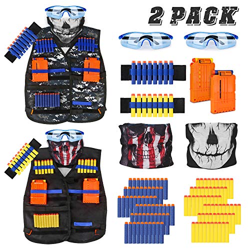 Kids Tactical Vest Kit for Nerf Guns Series with Refill Darts,Dart Pouch, Reload Clips, Tactical Mask, Wrist Band and Protective Glasses for Boys(2 Pack) - Thumbnail 7