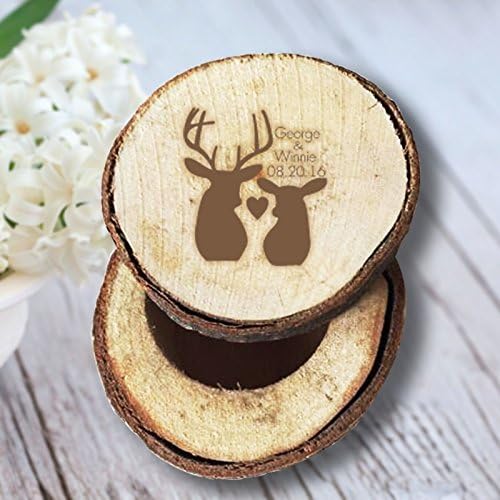 Deers Personalized Wedding Ring Box Wood Engraved Rustic Wedding Ring Box Holder Christmas Gifts for New Couples