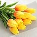 JOEJISN 30pcs Artificial Tulips Flowers Real Touch Orange Tulips Fake Holland PU Tulip Bouquet Latex Flowers for Wedding Party Office Home Kitchen Decoration (Orange)