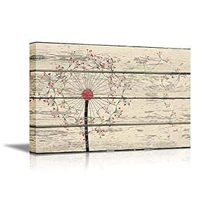 Canvas Prints Wall Art - Dandelion on Vintage Wood Board Background Stretched Canvas Wrap. Ready to Hang Rustic Home Decoration - 12" x 18"