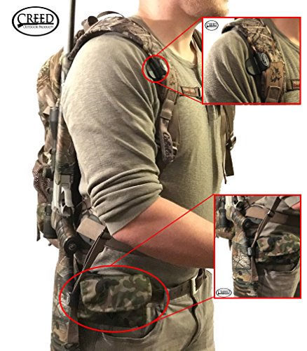 Sling Saddle RIGHT Handed Pouch Combo (Camo), By Creed Outdoor Products, Carry Your Rifle HANDS FREE, Easily Hooks to your Rifle Sling and holds your gun securely to your body. Rifle Sling Holder.