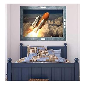 Wall26 - Science Fiction ViewPort - Decal - The Space Shuttle Launching on a Mission - Wall Mural, Removable Sticker, Home Decor - 24x32 inches