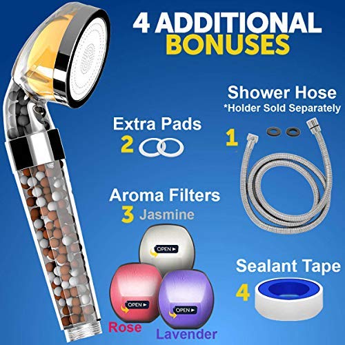 Vitamin C Shower Filter - Filtered Shower Head - Removes Chlorine and Flouride - Softens Hard Water - 4 Aroma Filter Cartridges - Universal Shower System - Handheld Showerhead Filter with Hose