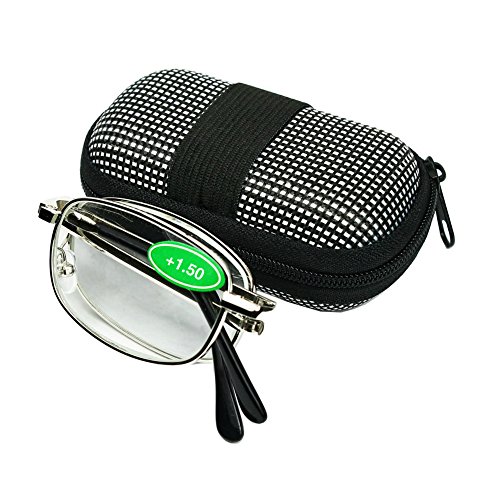 Magg Eyes Two way Foldable Readers in Portable Nylon Zip Cases Classic Silver Folding Reading Glasses for Men or Women (1 piece, 3.0)