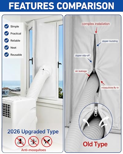 COVERTIFY Portable Air Conditioner Window Kit, Universal Heavy Duty Window Seal for Portable Air Conditioner with Adjustable Zipper, No Drill AC Unit Windows Kit - Max 157" L