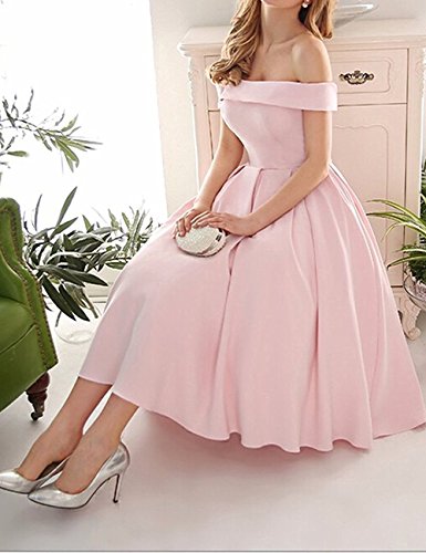 off the shoulder tea length bridesmaid dresses