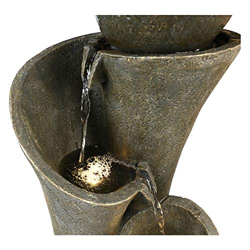 xpiyaer Modern Sphere Patio Floor Fountain 24", Faux Stone Indoor Outdoor Zen Floor Water Fountain with LED Lights for Home Garden,Patio Decor