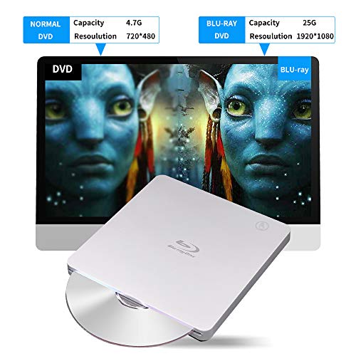 External USB Blu Ray Drive, USB3.0 and Type-c 3D Bluray BD CD DVD Drive Burner Slim Slot-in Optical Player RW for Laptop Desktop MacBook OS Linux Windows XP 7 8 10 PC iMac Laptop