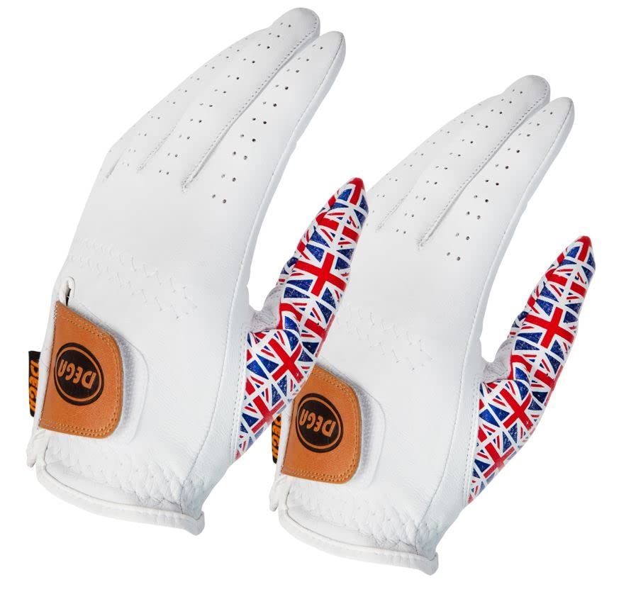 DEGA Golf Gloves 2 Pack 100% Cabretta Leather Golf Glove Men Left Hand Thumb Printed Designs (M, Union Jack Great Britain) — image 1