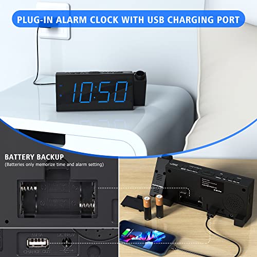 Mesqool Projection Alarm Clock, Loud Vibrating Alarm Clock for Heavy