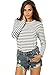 SheIn Women's Fall Round Neck Long Sleeve Striped T-Shirt S White&Black