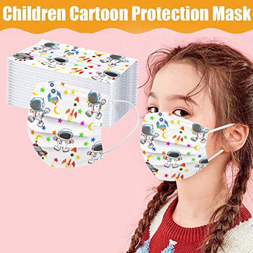 50PCS 3 Ply Non-Woven Children\'s Face Bandanas, Face Covering Cartoon Bear Print, Ear Loop,Face Covering for Children, Dust-Proof Face Bandanas for Kids Facial Protective (50PCS, J)