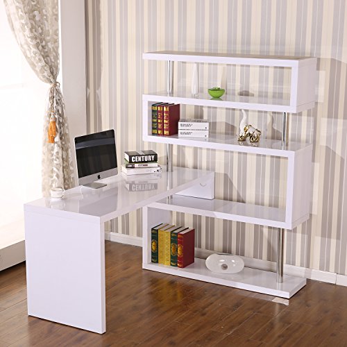 Foldable Rotating Corner Desk and Shelf Combo White Buy Online
