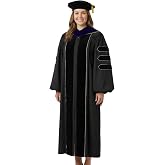GAMYPET Doctoral Regalia Set with PhD Hood and 8-Side Tam Graduation Gown with Gold Piping and Velvet Trim Ceremony Attire