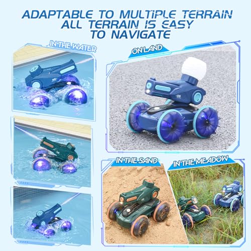 Beauenty Amphibious Remote Control Car Boat, RC Stunt Car with Gesture Sensing, Lights, 4WD, 360° Rotation,Summer Pool Toys - for Kids 6+, Beach and Pool Fun, Idea for Boys and Girls