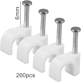 LAMXD 200x 6mm White Round Cable Clips for Wire Management with Steel Nail view 2