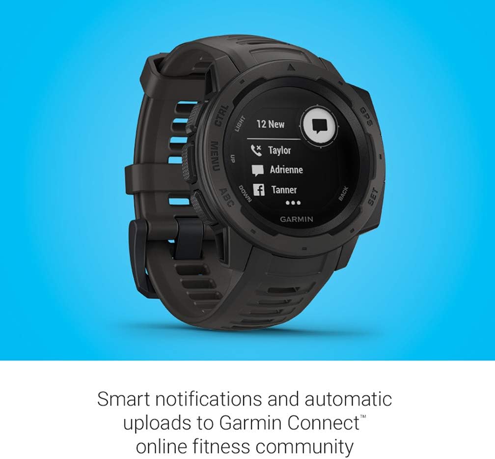 Garmin 010-02064-00 Instinct, Rugged Outdoor Watch with GPS, Features GLONASS and Galileo, Heart Rate Monitoring and 3-Axis Compass, Graphite