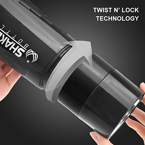 VIGIND 22 OZ Protein Shaker Bottle with 3-Layer Twist and Lock Storage, 100% BPA-Free Leak Proof Fitness Sports Nutrition Supplements Non-Slip Mix Shake Bottle (Black) - Thumbnail 4
