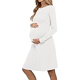 Yousify Womens Long Sleeve Pleated Maternity Dresses Casual A line Knee Length Dress Pregnancy Clothes for Photoshoot