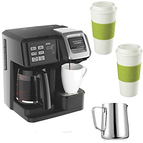 Hamilton Beach FlexBrew 2-Way Brewer Programmable Coffee Maker (49976) with 12 oz Milk Carafe & 2 Reusable To Go Cups (Green)