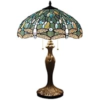 Tiffany Lamps 24 Inch Tall 2 Light Sea Blue Stained Glass Crystal Bead Dragonfly Style Table Lamp Shade Desk Beside Lamp Antique Zinc Base for Coffee Table Living Room Bedroom S147 WERFACTORY