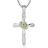 925 Sterling Silver Cross Necklaces for Women 12 Color Birthstone Necklace,Adjustable Cross Pendant With Cubic Zirconia,Ideal Hypoallergenic Jewelry Gift