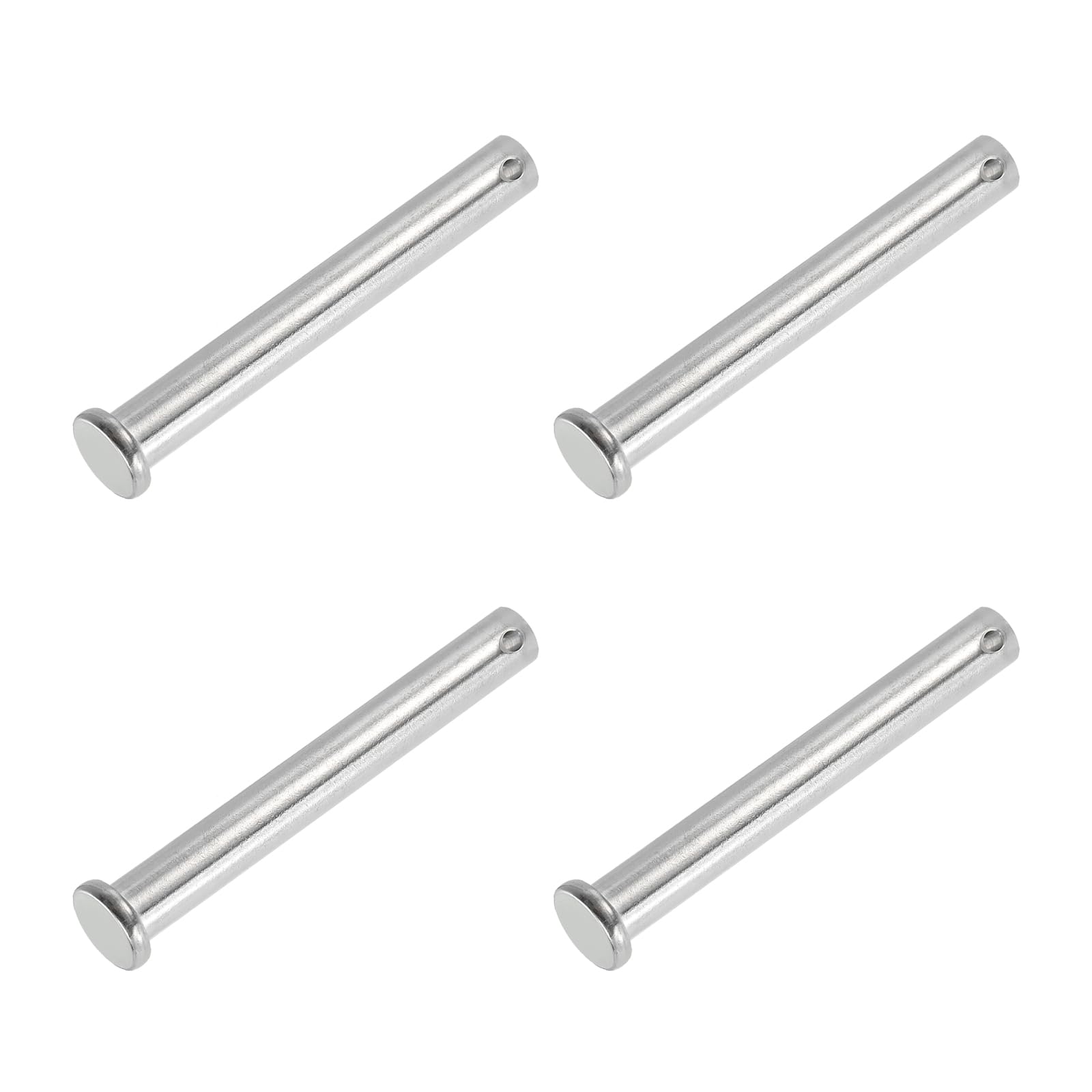 PATIKIL 10 x 80 Mm Single Hole Clevis Pins, 4 Pcs 304 Stainless Steel Flat Head Pin for Hitch Pin Lock Link Hinge Systems, Silver