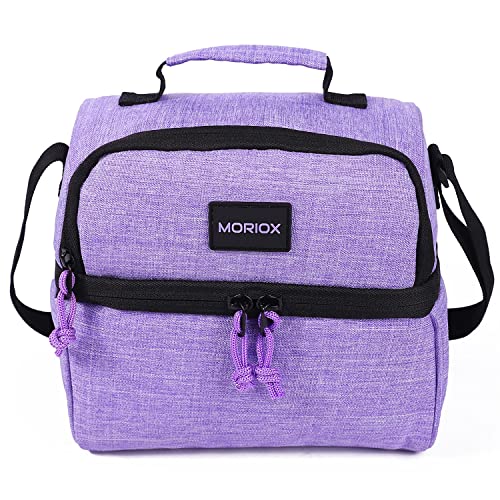 MORIOX Dual Compartment Lunch Boxes Leakproof Lunch Cooler Bag Tote with Shoulder Strap for Men Women Kids Boys Girls for Work Picnic (Purple)