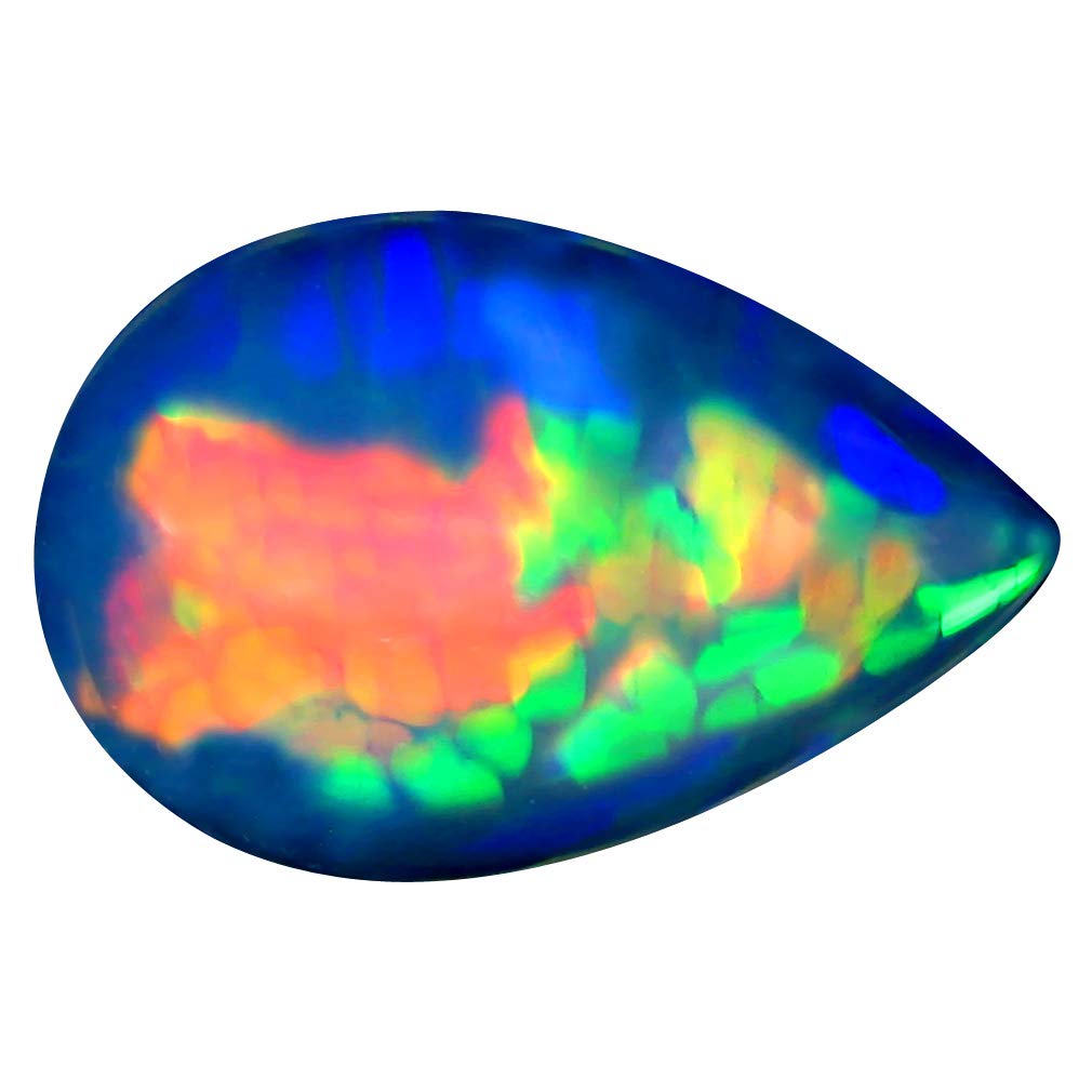 2.65 ct Pear Cabochon Cut (14 x 9 mm) Ethiopian Play of Colors Rainbow Opal Natural Loose Gemstone