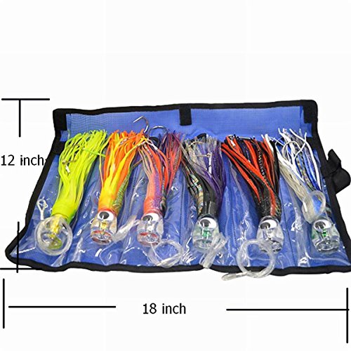 Octopus Skirts Trolling Lures Saltwater Tuna Marlin Wahoo Trolling Skirt Lures with Stainess Steel Hook and Swivel Rigged Leader Hook and Bag Included Tuna 9 Inch Big Game Trolling Lure Pack of 6pcs