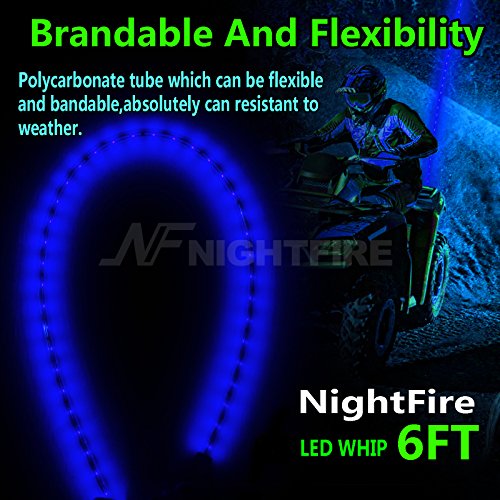 Night Fire Blue LED Whips 6FT Flag Pole For Polaris RZR UTV Sand Dune Buggy Quad Truck Offroad Racing Motorcycle ATV Antenna Whip (One Whip)