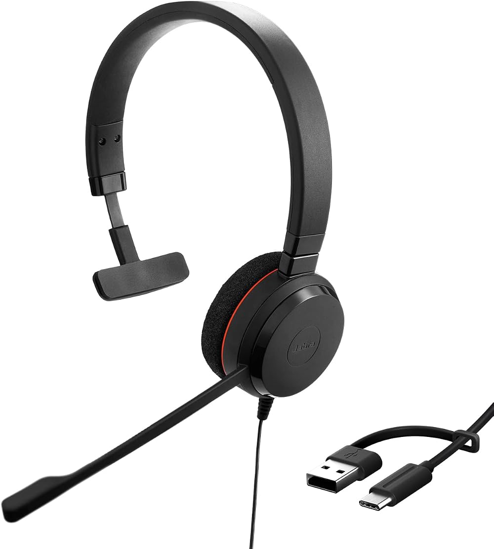 Jabra Evolve 20 Mono Headset UC USB C/A Passive Noise Cancellation Black