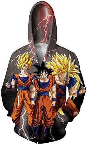 DXdesign Unisex Teenagers Dragon Ball Z Zip-Up Fashion Style Hoodies Creative Printed 3D Sweatshirt Cosplay Coat