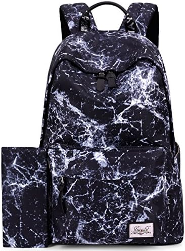 WildX 8370 Casual Backpack for Girls women Classic School Rucksack 14Inch Laptop (Marble Black)