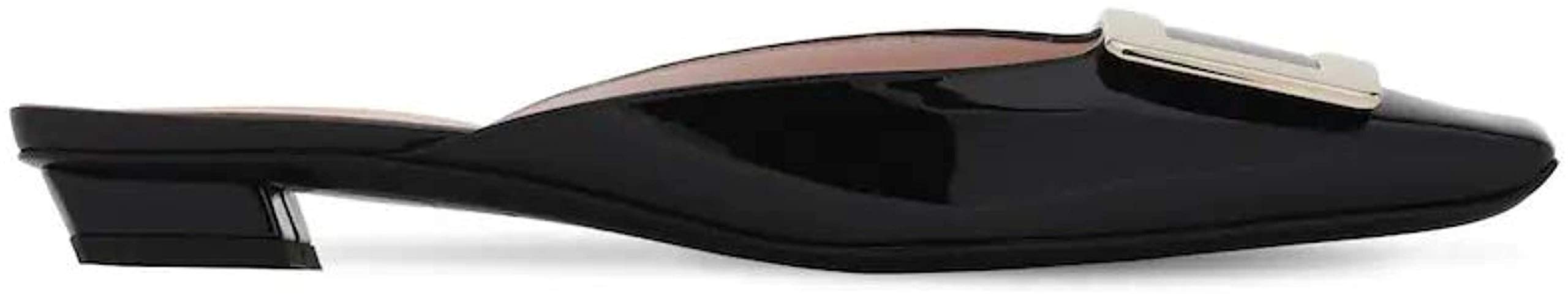 Roger Vivier Black Patent Leather Belle Vivier Mules New/Authentic