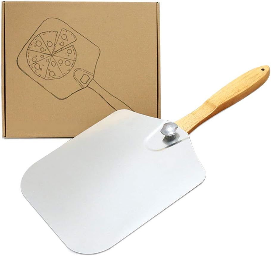 Cozy Vibe Pizzaschaufel mit großer Fläche - 30,5cm x 35,5cm, Pizzaschieber Aluminium, Griff aus Holz，pizzastein Grill，