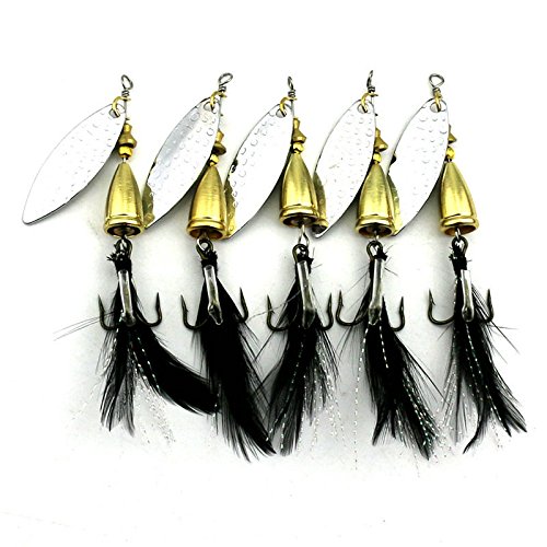 LENPABY5PCS Bait/Feather Fishing Hooks,Rooster Tail, Fishing Spinner Spoon Lures Rotatable Inline Bass Trout Fishing Tackle Baits 6.5CM-8.5G Spinners,Spinnerbaits,Blade Spinner Baits